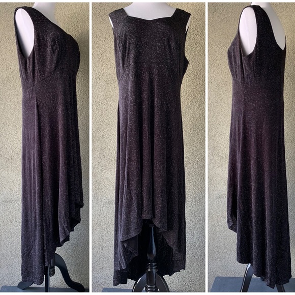 🔥5/$20🔥 “Onyx Nite” Black Sparkle High Low Midi-Dress size 20 - Picture 3 of 12